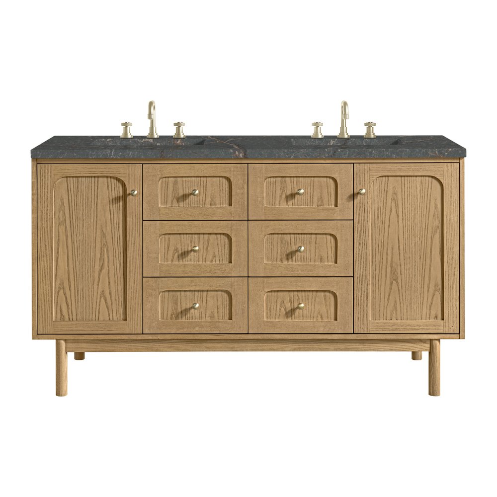 James Martin - Laurent 60" Double Vanity, Light Natural Oak, w/ 3 CM Parisien Bleu Quartz Top w/FreePower Wireless Charger - 545-V60D-LNO-FPBL view 1
