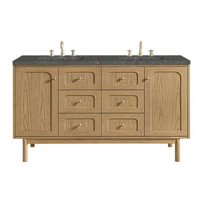 James Martin - Laurent 60" Double Vanity, Light Natural Oak, w/ 3 CM Parisien Bleu Quartz Top w/FreePower Wireless Charger - 545-V60D-LNO-FPBL view 1