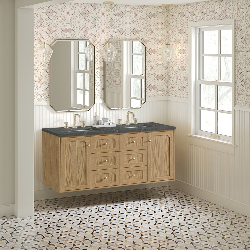 James Martin - Laurent 60" Double Vanity, Light Natural Oak, w/ 3 CM Parisien Bleu Quartz Top w/FreePower Wireless Charger - 545-V60D-LNO-FPBL view 8