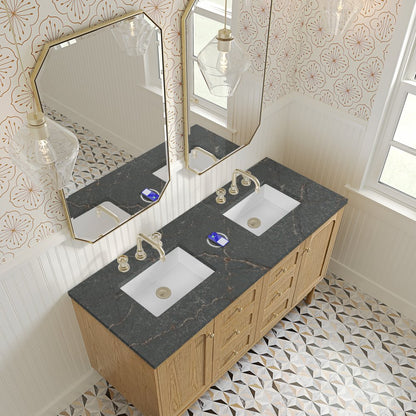 James Martin - Laurent 60" Double Vanity, Light Natural Oak, w/ 3 CM Parisien Bleu Quartz Top w/FreePower Wireless Charger - 545-V60D-LNO-FPBL view 12