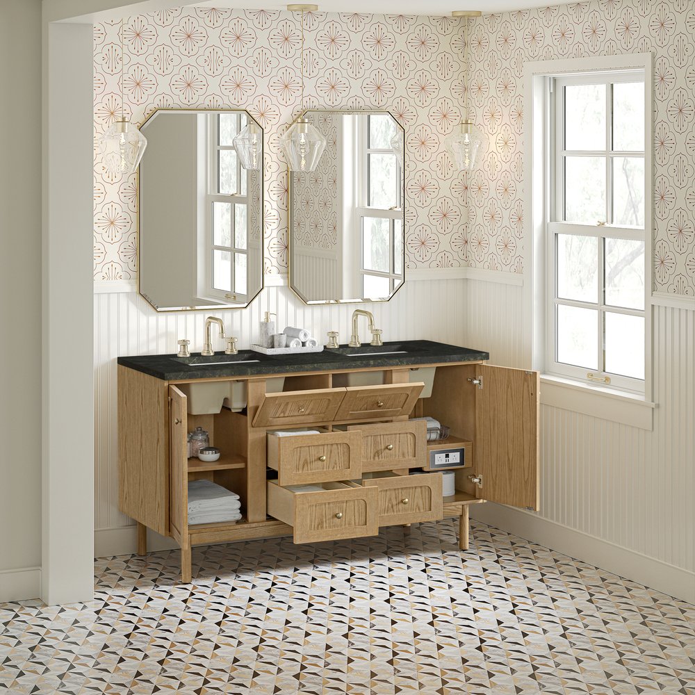 James Martin - Laurent 60" Double Vanity, Light Natural Oak, w/ 3 CM Phantome Eclos Top - 545-V60D-LNO-3PHT view 8