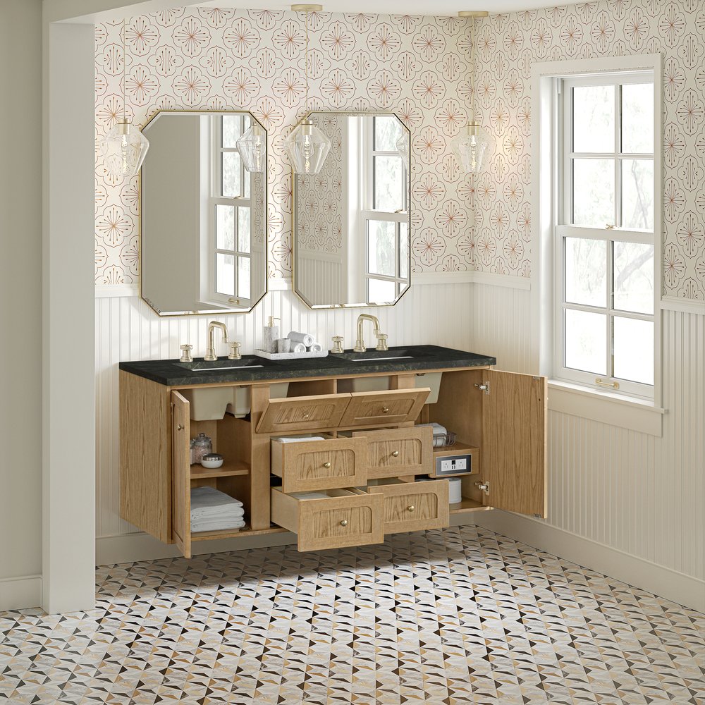 James Martin - Laurent 60" Double Vanity, Light Natural Oak, w/ 3 CM Phantome Eclos Top - 545-V60D-LNO-3PHT view 9
