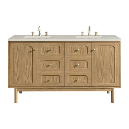 James Martin - Laurent 60" Double Vanity, Light Natural Oak, w/ 3 CM Siberian Silestone Top - 545-V60D-LNO-3SFR view 1