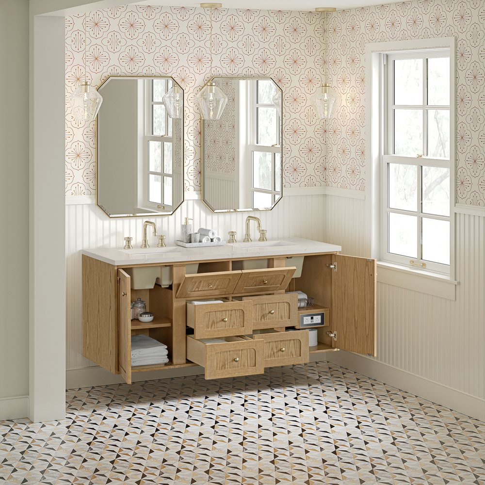 James Martin - Laurent 60" Double Vanity, Light Natural Oak, w/ 3 CM Siberian Silestone Top - 545-V60D-LNO-3SFR view 9