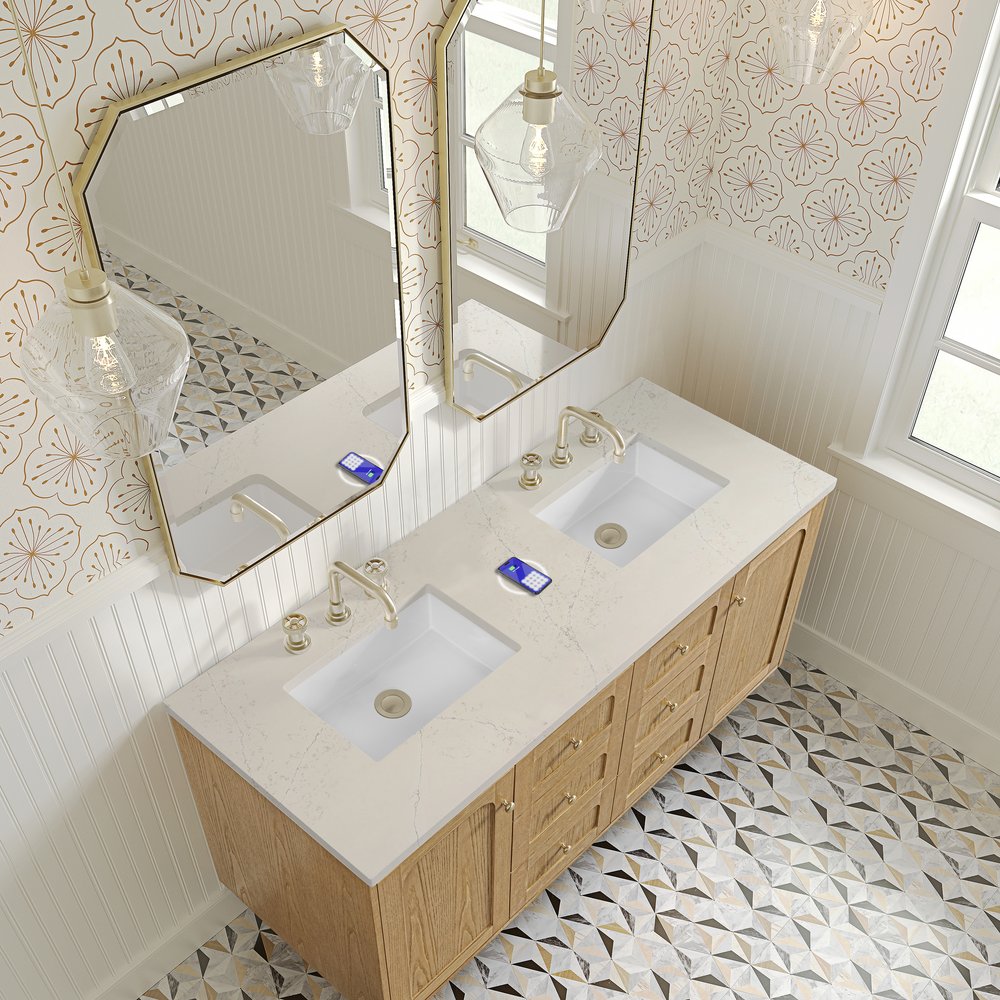 James Martin - Laurent 60" Double Vanity, Light Natural Oak, w/ 3 CM Siberian Silestone Top w/FreePower Wireless Charger - 545-V60D-LNO-FSFR view 12