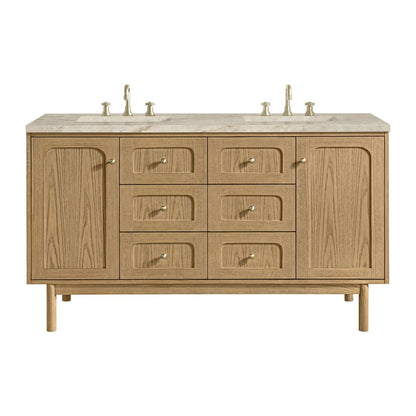 James Martin - Laurent 60" Double Vanity, Light Natural Oak, w/ 3 CM Tajnar Eclos Top - 545-V60D-LNO-3TJR view 1