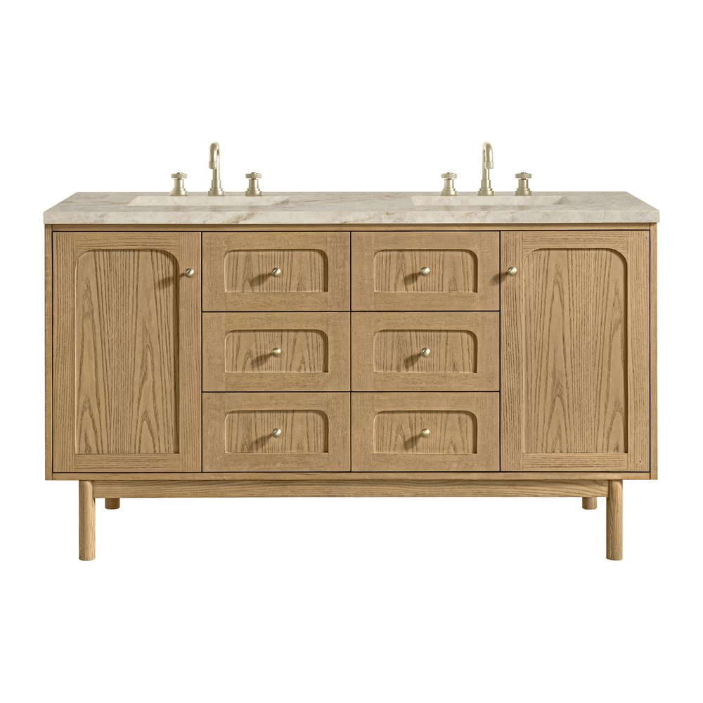 James Martin - Laurent 60" Double Vanity, Light Natural Oak, w/ 3 CM Tajnar Eclos Top w/FreePower Wireless Charger - 545-V60D-LNO-FTJR view 1