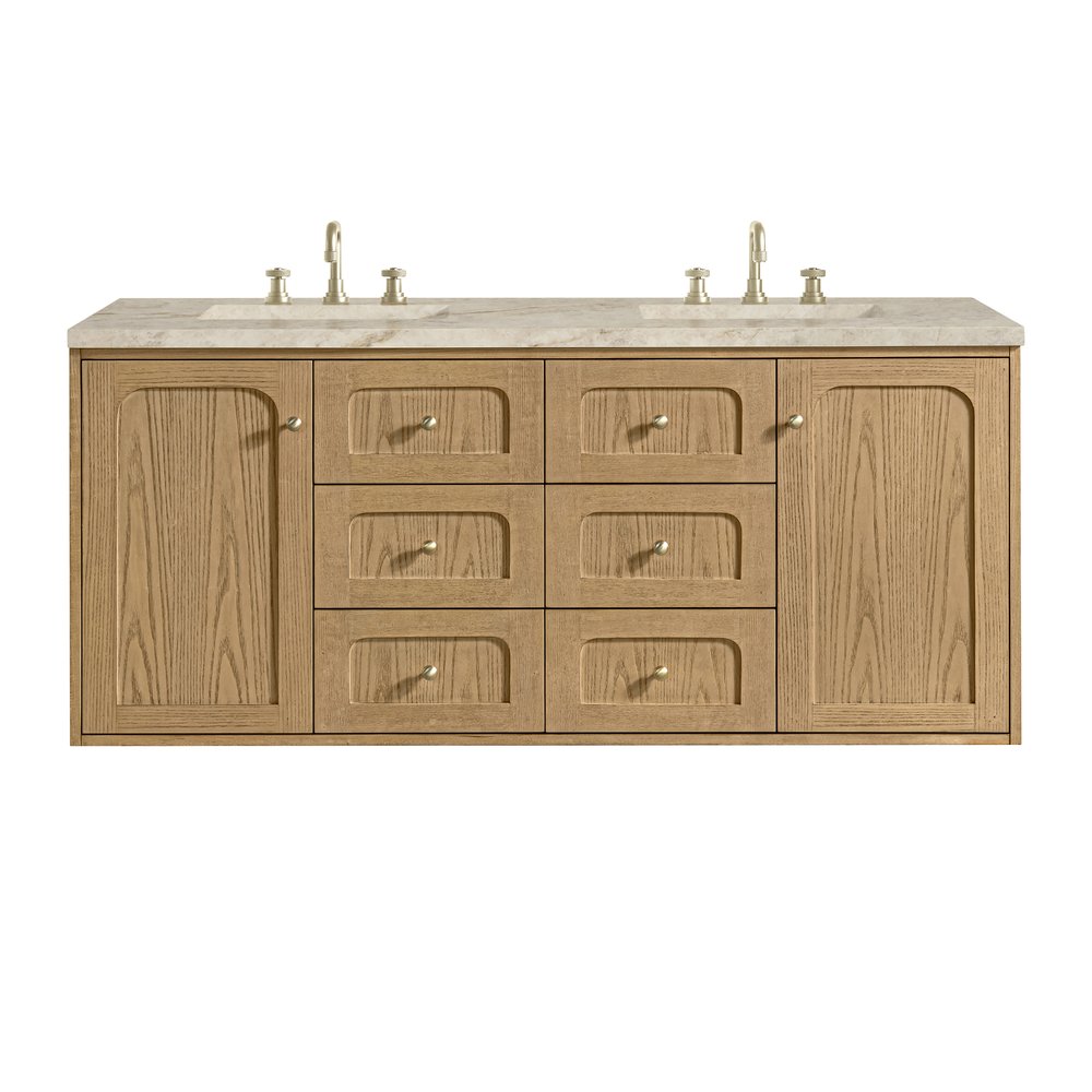 James Martin - Laurent 60" Double Vanity, Light Natural Oak, w/ 3 CM Tajnar Eclos Top w/FreePower Wireless Charger - 545-V60D-LNO-FTJR view 2