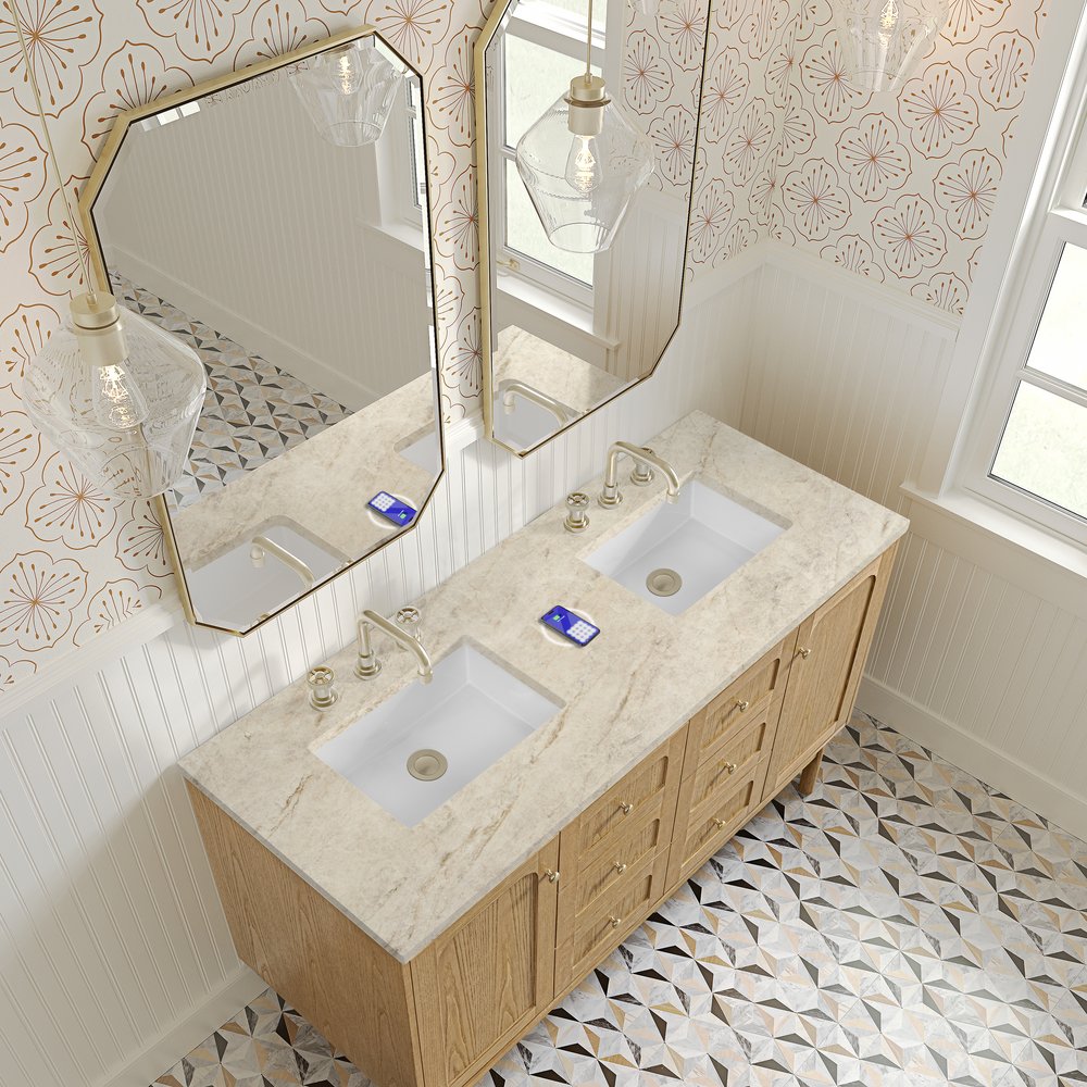 James Martin - Laurent 60" Double Vanity, Light Natural Oak, w/ 3 CM Tajnar Eclos Top w/FreePower Wireless Charger - 545-V60D-LNO-FTJR view 11
