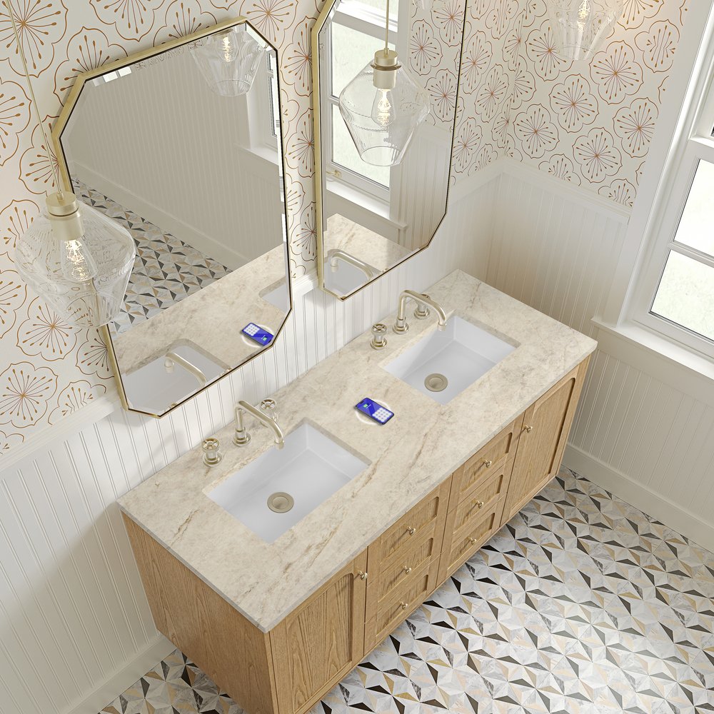 James Martin - Laurent 60" Double Vanity, Light Natural Oak, w/ 3 CM Tajnar Eclos Top w/FreePower Wireless Charger - 545-V60D-LNO-FTJR view 12