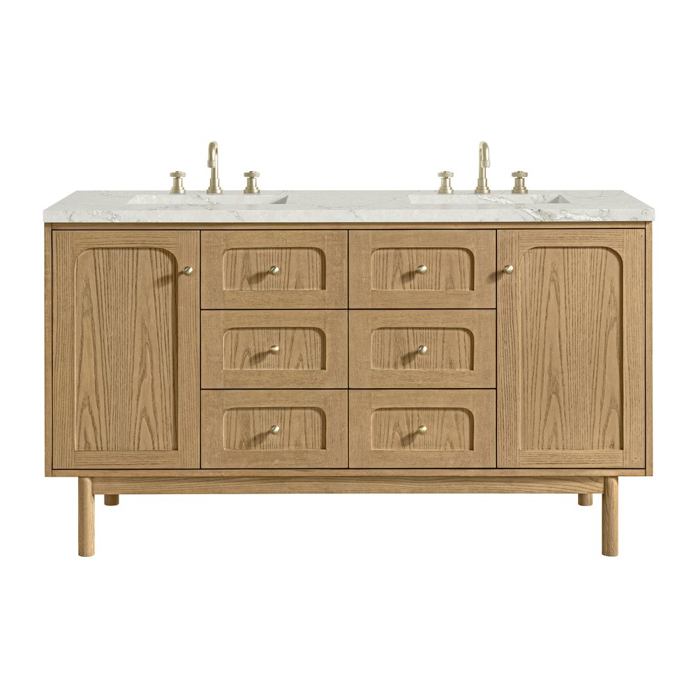 James Martin - Laurent 60" Double Vanity, Light Natural Oak, w/ 3 CM Victorian Silver Quartz Top - 545-V60D-LNO-3VSL view 1