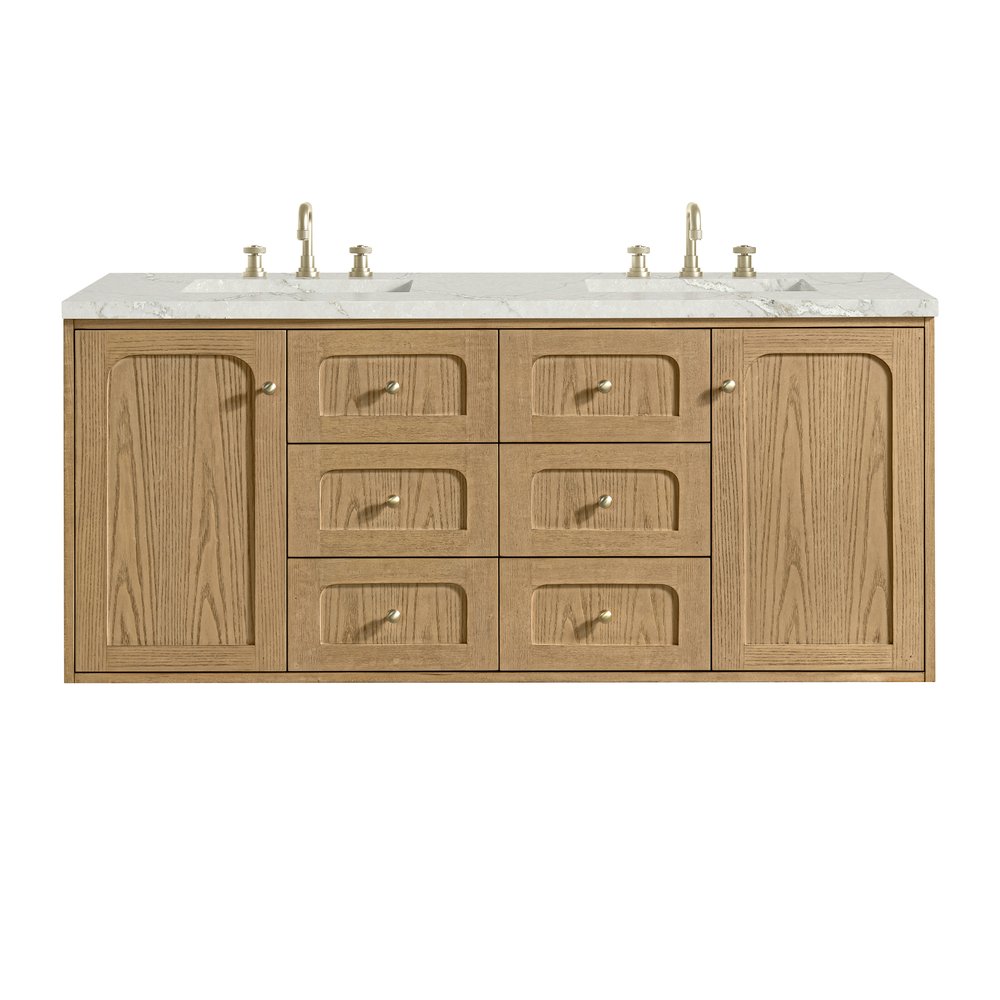 James Martin - Laurent 60" Double Vanity, Light Natural Oak, w/ 3 CM Victorian Silver Quartz Top - 545-V60D-LNO-3VSL view 2