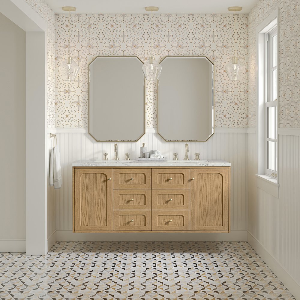James Martin - Laurent 60" Double Vanity, Light Natural Oak, w/ 3 CM Victorian Silver Quartz Top - 545-V60D-LNO-3VSL view 5