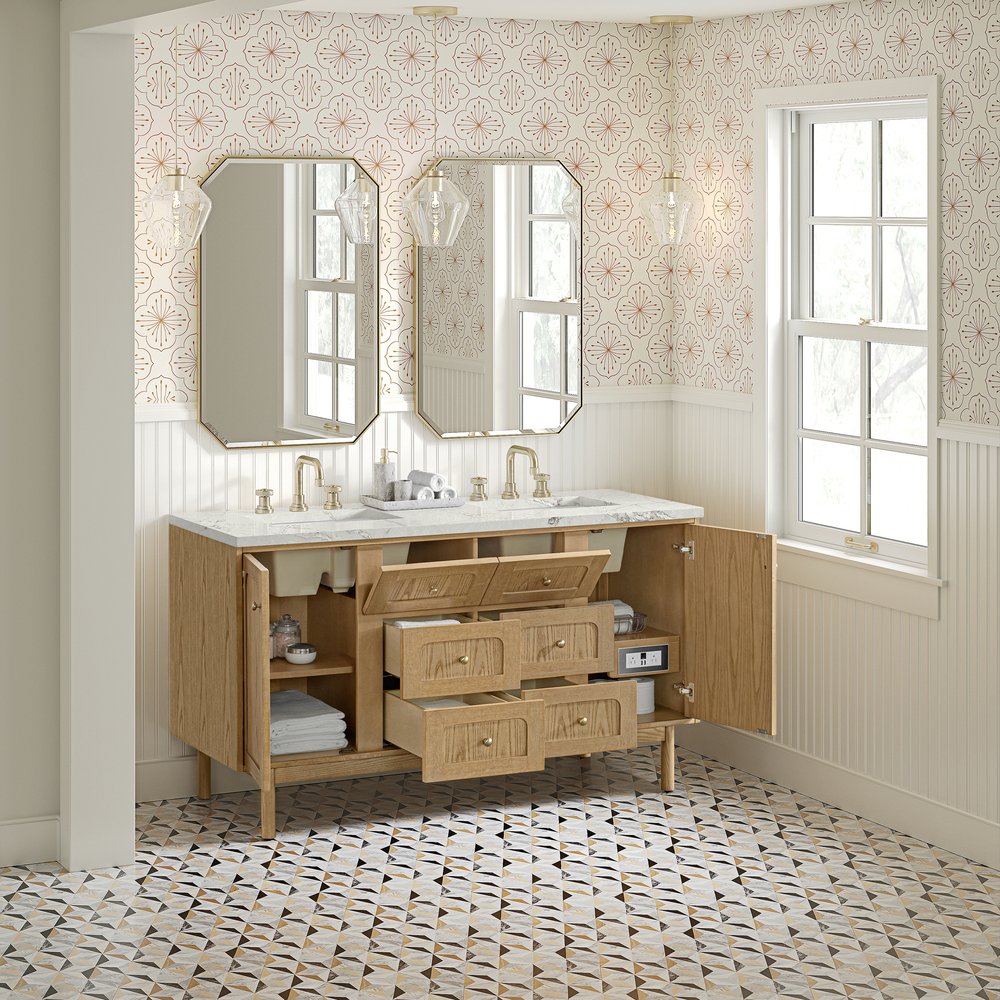 James Martin - Laurent 60" Double Vanity, Light Natural Oak, w/ 3 CM Victorian Silver Quartz Top - 545-V60D-LNO-3VSL view 8