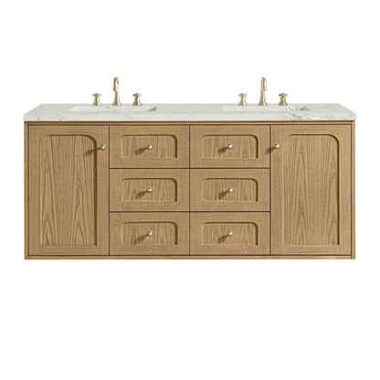 James Martin - Laurent 60" Double Vanity, Light Natural Oak, w/ 3 CM Victorian Silver Quartz Top w/FreePower Wireless Charger - 545-V60D-LNO-FVSL view 2