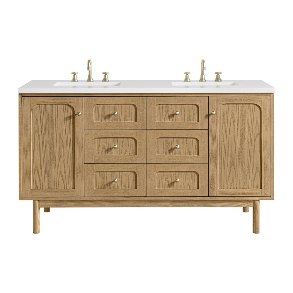 James Martin - Laurent 60" Double Vanity, Light Natural Oak, w/ 3 CM White Zeus Quartz Top - 545-V60D-LNO-3WZ view 1