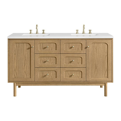 James Martin - Laurent 60" Double Vanity, Light Natural Oak, w/ 3 CM White Zeus Quartz Top - 545-V60D-LNO-3WZ view 1