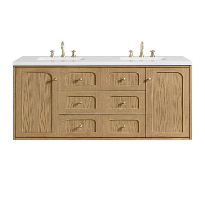 James Martin - Laurent 60" Double Vanity, Light Natural Oak, w/ 3 CM White Zeus Quartz Top - 545-V60D-LNO-3WZ view 2