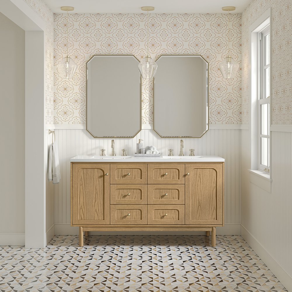 James Martin - Laurent 60" Double Vanity, Light Natural Oak, w/ 3 CM White Zeus Quartz Top - 545-V60D-LNO-3WZ view 4