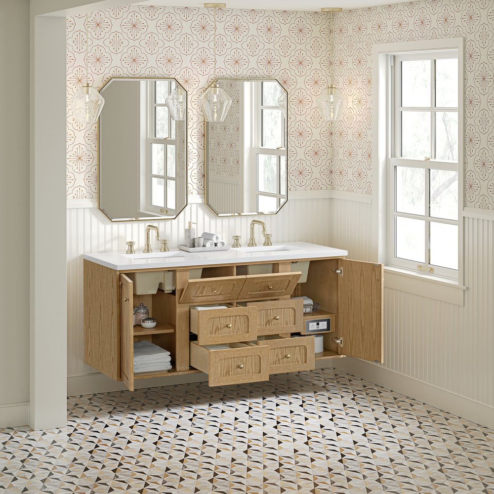 James Martin - Laurent 60" Double Vanity, Light Natural Oak, w/ 3 CM White Zeus Quartz Top - 545-V60D-LNO-3WZ view 9