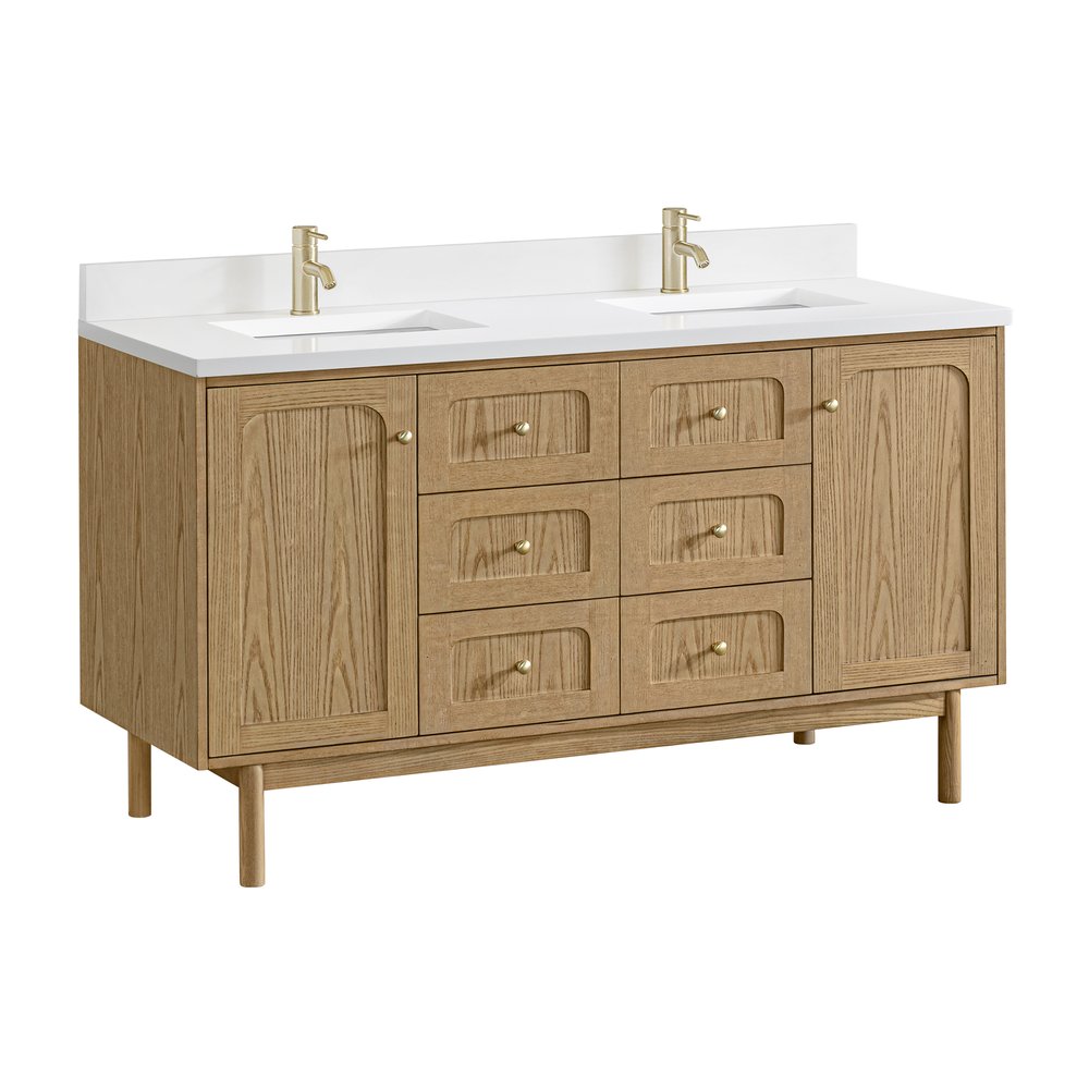 James Martin - Laurent 60" Double Vanity, Light Natural Oak, w/ Single Hole 3 CM White Zeus Quartz Top & Backsplash - 545-V60D-LNO-1WZ view 15