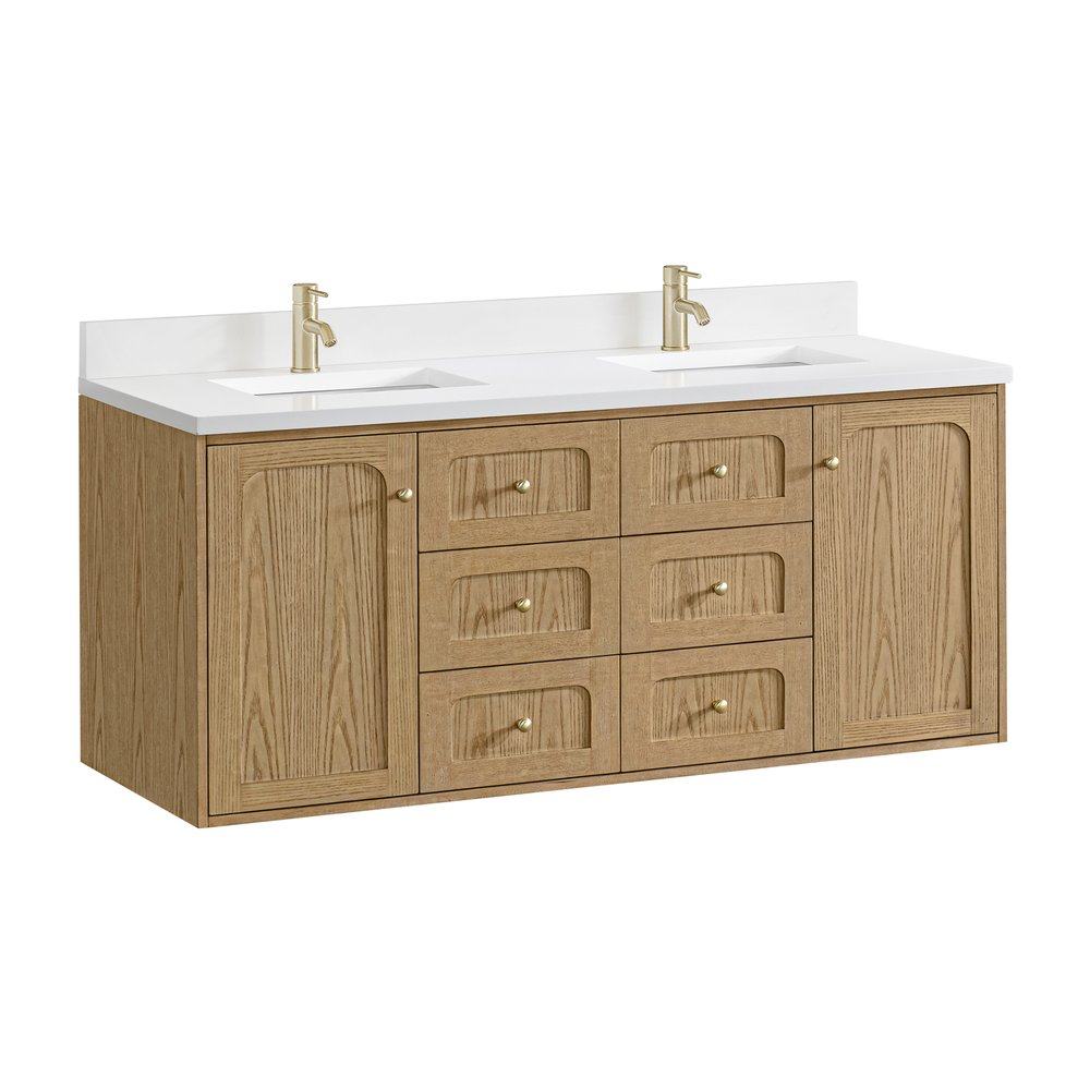 James Martin - Laurent 60" Double Vanity, Light Natural Oak, w/ Single Hole 3 CM White Zeus Quartz Top & Backsplash - 545-V60D-LNO-1WZ view 16