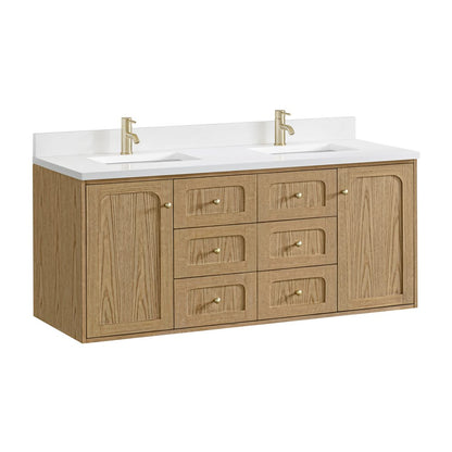 James Martin - Laurent 60" Double Vanity, Light Natural Oak, w/ Single Hole 3 CM White Zeus Quartz Top & Backsplash - 545-V60D-LNO-1WZ view 16