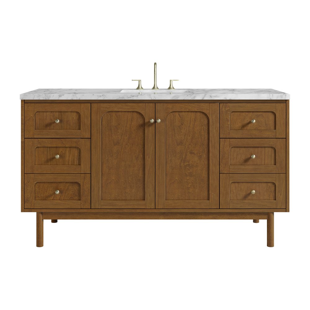 James Martin - Laurent 60" Single Vanity, Honey Oak w/ 3 CM Carrara Marble Top - 545-V60S-HNO-3CAR view 1