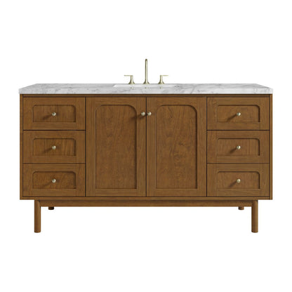 James Martin - Laurent 60" Single Vanity, Honey Oak w/ 3 CM Carrara Marble Top - 545-V60S-HNO-3CAR view 1
