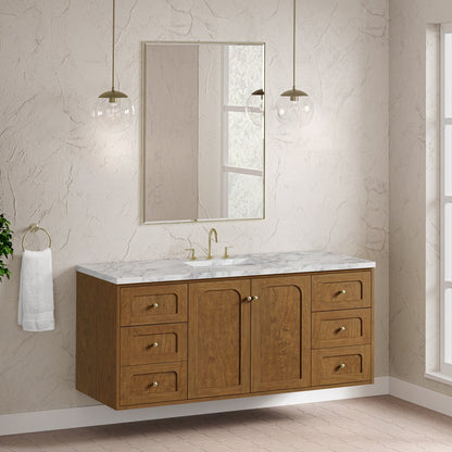 James Martin - Laurent 60" Single Vanity, Honey Oak w/ 3 CM Carrara Marble Top - 545-V60S-HNO-3CAR view 8