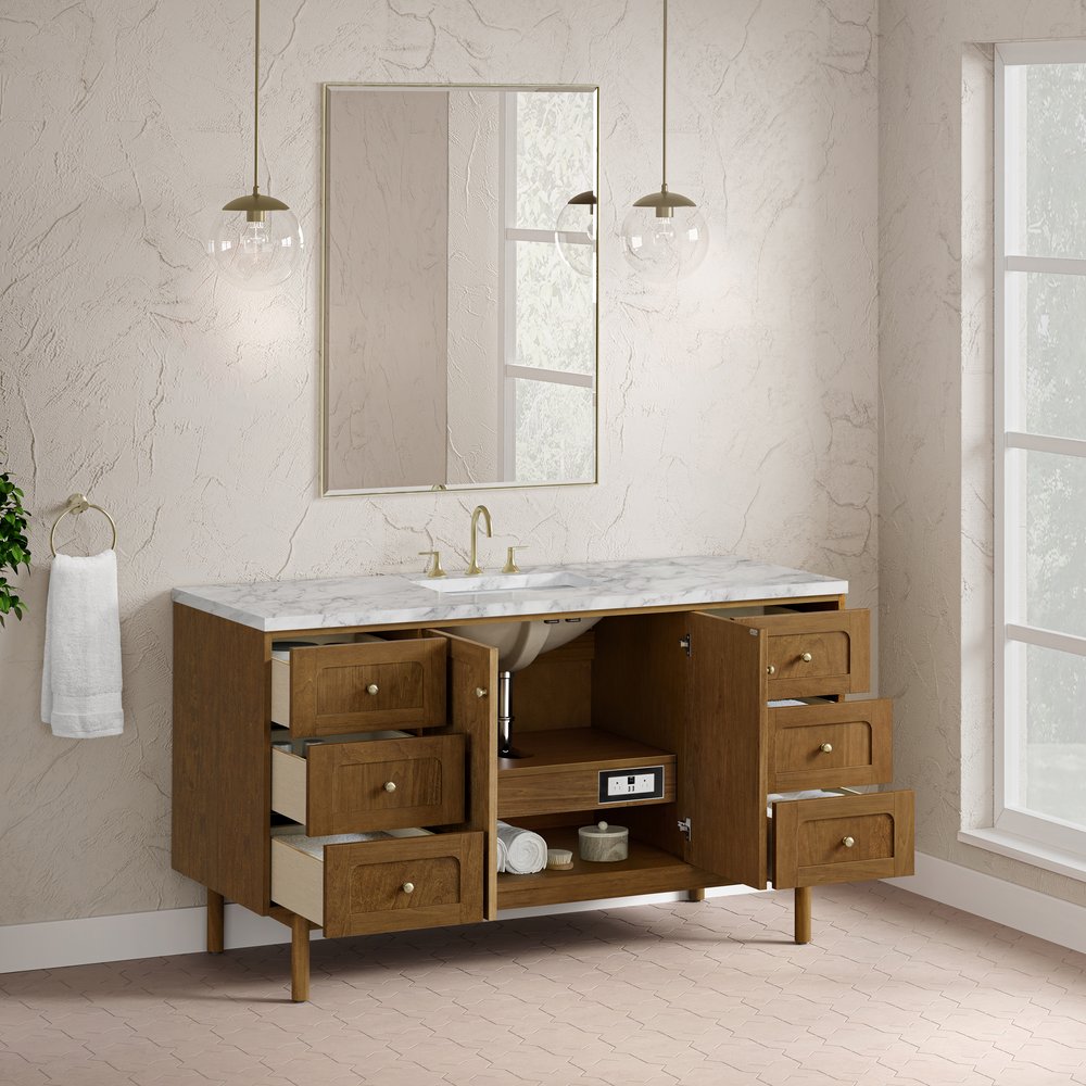 James Martin - Laurent 60" Single Vanity, Honey Oak w/ 3 CM Carrara Marble Top - 545-V60S-HNO-3CAR view 9