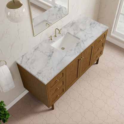 James Martin - Laurent 60" Single Vanity, Honey Oak w/ 3 CM Carrara Marble Top - 545-V60S-HNO-3CAR view 11