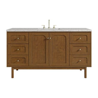 James Martin - Laurent 60" Single Vanity, Honey Oak w/ 3 CM Eternal Jasmine Pearl Silestone Top - 545-V60S-HNO-3EJP view 1