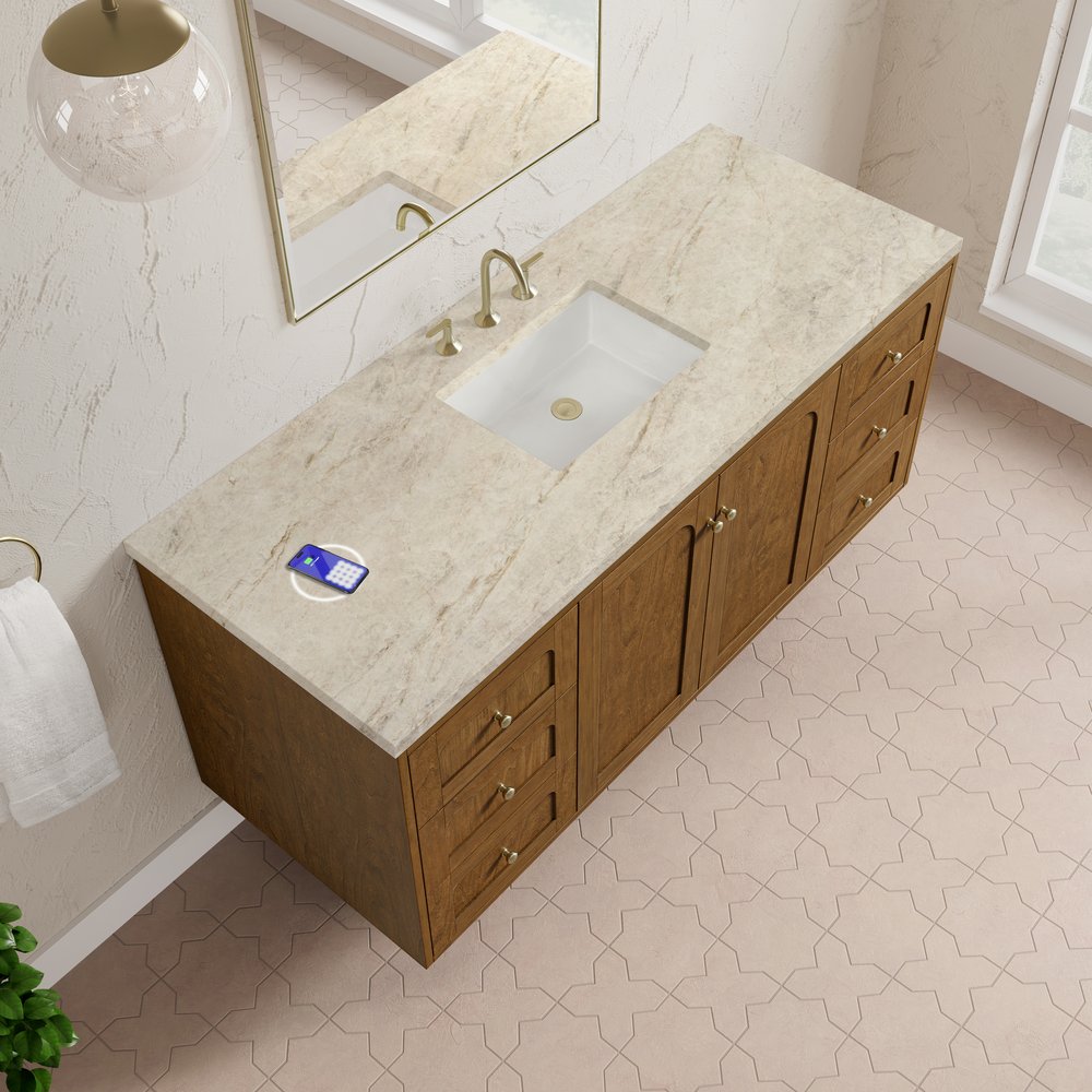 James Martin - Laurent 60" Single Vanity, Honey Oak w/ 3 CM Tajnar Eclos Top w/FreePower Wireless Charger - 545-V60S-HNO-FTJR view 12