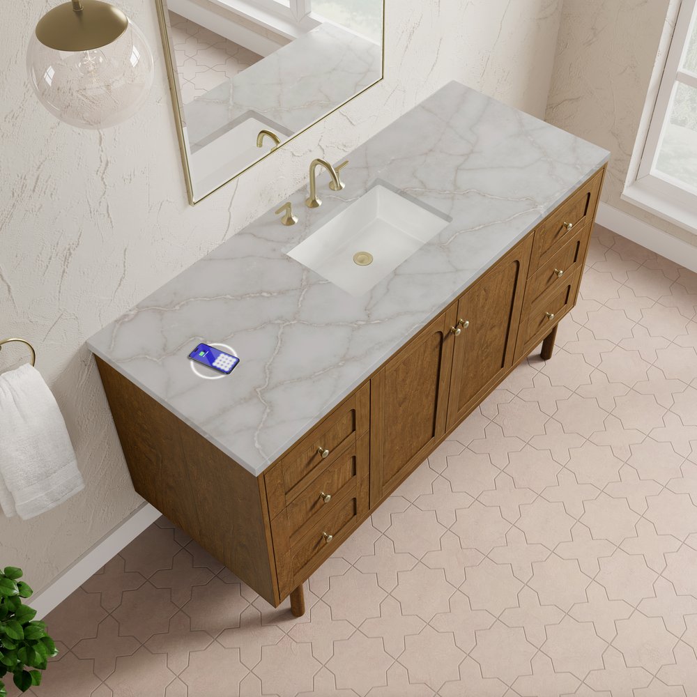 James Martin - Laurent 60" Single Vanity, Honey Oak w/ 3 CM Victorian Silver Silestone Top w/FreePower Wireless Charger - 545-V60S-HNO-FVSL view 11