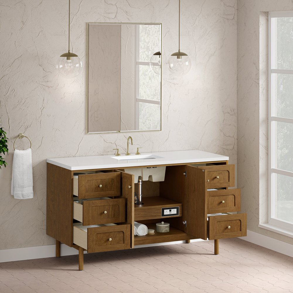 James Martin - Laurent 60" Single Vanity, Honey Oak w/ 3 CM White Zeus Silestone Top - 545-V60S-HNO-3WZ view 11