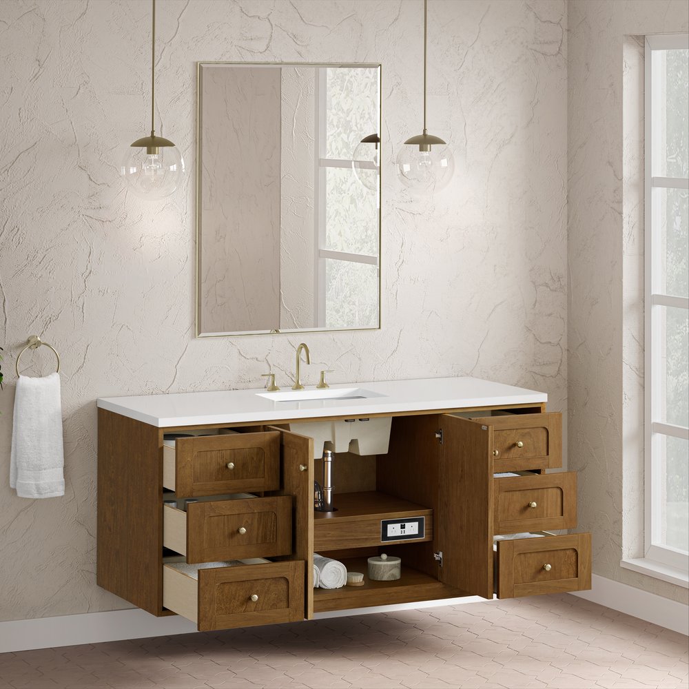 James Martin - Laurent 60" Single Vanity, Honey Oak w/ 3 CM White Zeus Silestone Top - 545-V60S-HNO-3WZ view 12