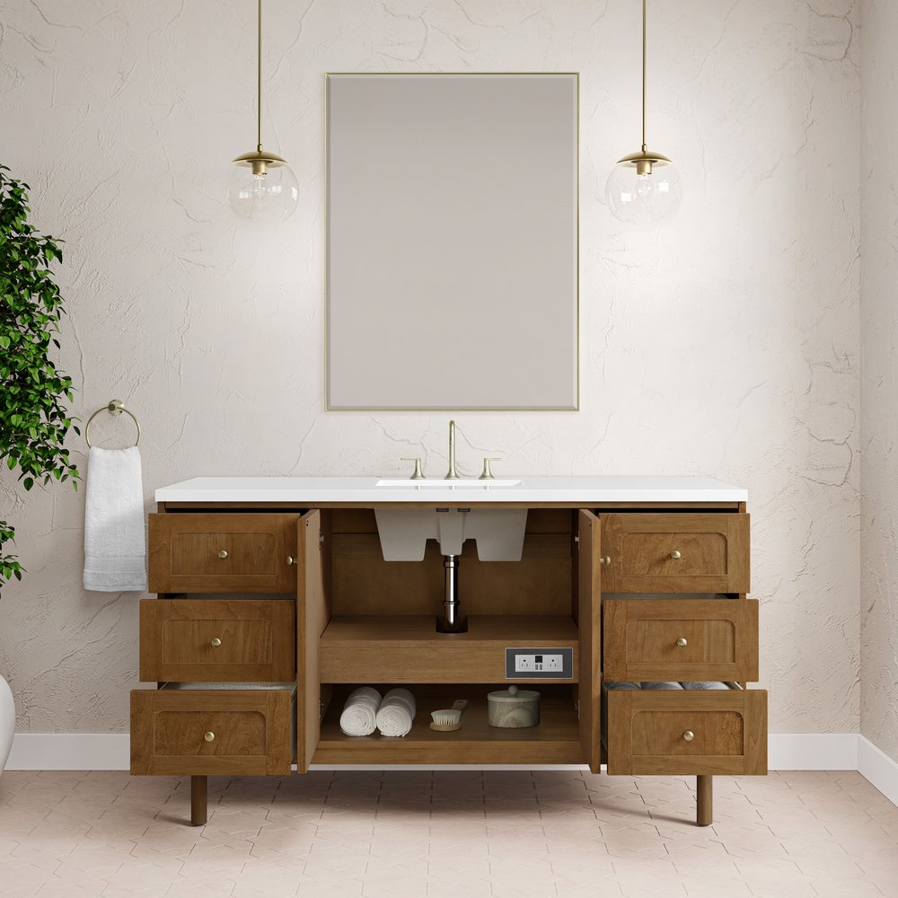 James Martin - Laurent 60" Single Vanity, Honey Oak w/ 3 CM White Zeus Silestone Top - 545-V60S-HNO-3WZ view 13
