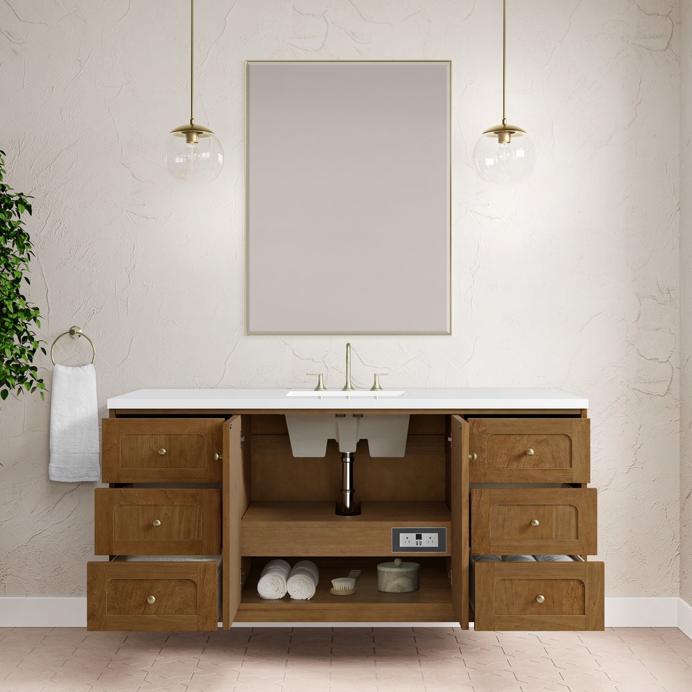James Martin - Laurent 60" Single Vanity, Honey Oak w/ 3 CM White Zeus Silestone Top - 545-V60S-HNO-3WZ view 14