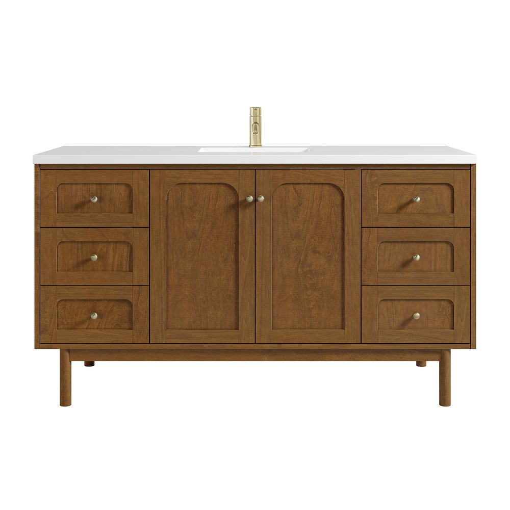 James Martin - Laurent 60" Single Vanity, Honey Oak w/ Single Hole 3 CM White Zeus Silestone Top and Matching Backsplash - 545-V60S-HNO-1WZ view 1