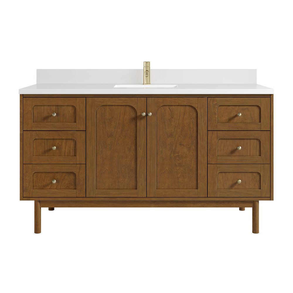 James Martin - Laurent 60" Single Vanity, Honey Oak w/ Single Hole 3 CM White Zeus Silestone Top and Matching Backsplash - 545-V60S-HNO-1WZ view 2