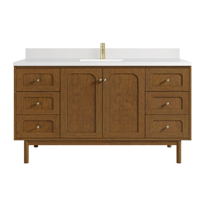 James Martin - Laurent 60" Single Vanity, Honey Oak w/ Single Hole 3 CM White Zeus Silestone Top and Matching Backsplash - 545-V60S-HNO-1WZ view 2
