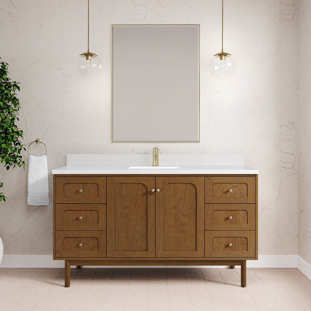 James Martin - Laurent 60" Single Vanity, Honey Oak w/ Single Hole 3 CM White Zeus Silestone Top and Matching Backsplash - 545-V60S-HNO-1WZ view 6