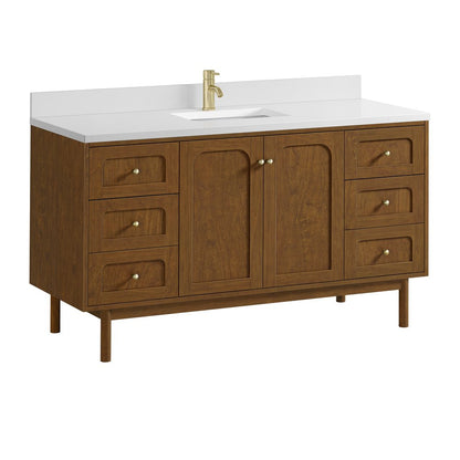 James Martin - Laurent 60" Single Vanity, Honey Oak w/ Single Hole 3 CM White Zeus Silestone Top and Matching Backsplash - 545-V60S-HNO-1WZ view 15
