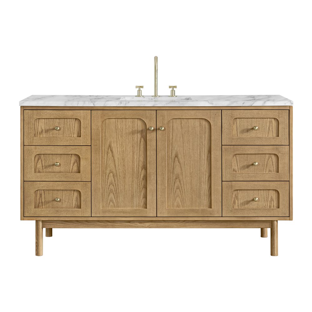 James Martin - Laurent 60" Single Vanity, Light Natural Oak, w/ 3 CM Carrara Marble Top - 545-V60S-LNO-3CAR view 1