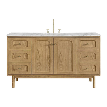 James Martin - Laurent 60" Single Vanity, Light Natural Oak, w/ 3 CM Carrara Marble Top - 545-V60S-LNO-3CAR view 1