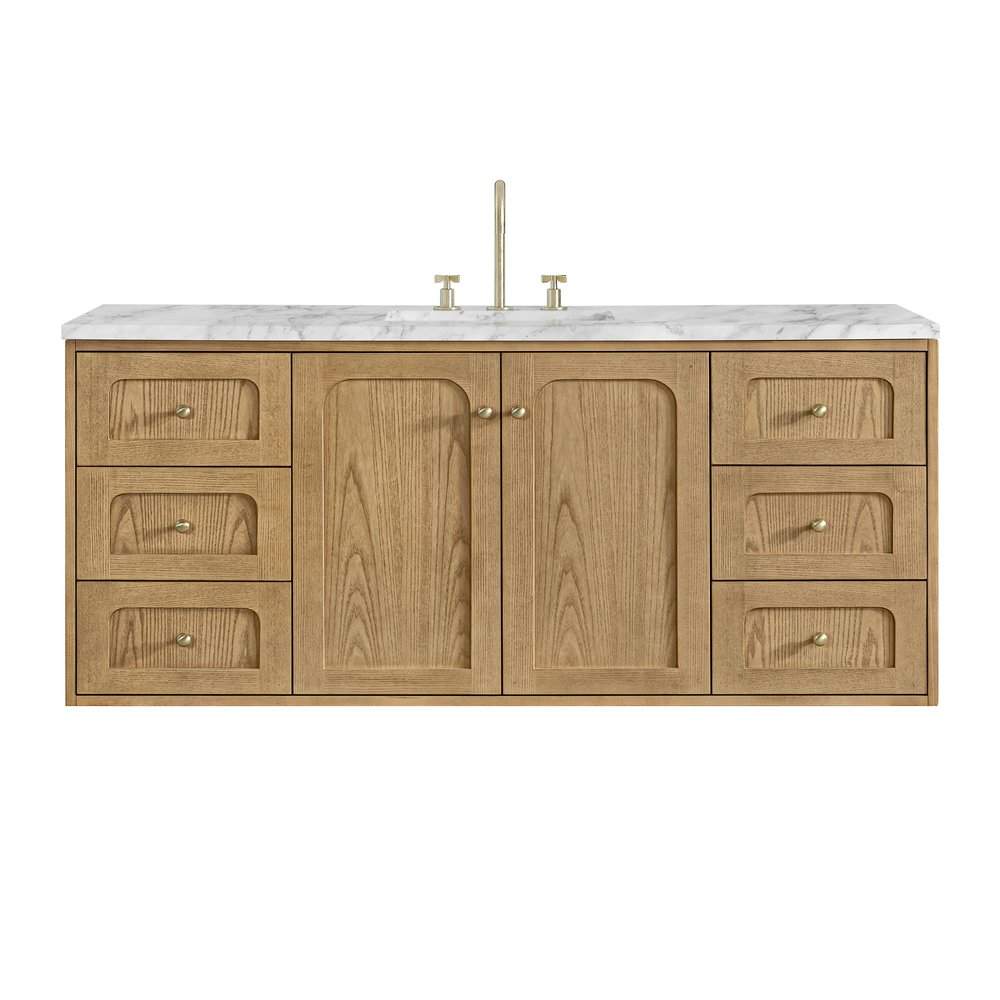 James Martin - Laurent 60" Single Vanity, Light Natural Oak, w/ 3 CM Carrara Marble Top - 545-V60S-LNO-3CAR view 2