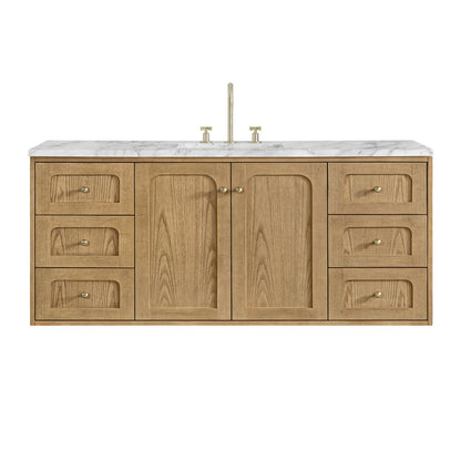 James Martin - Laurent 60" Single Vanity, Light Natural Oak, w/ 3 CM Carrara Marble Top - 545-V60S-LNO-3CAR view 2