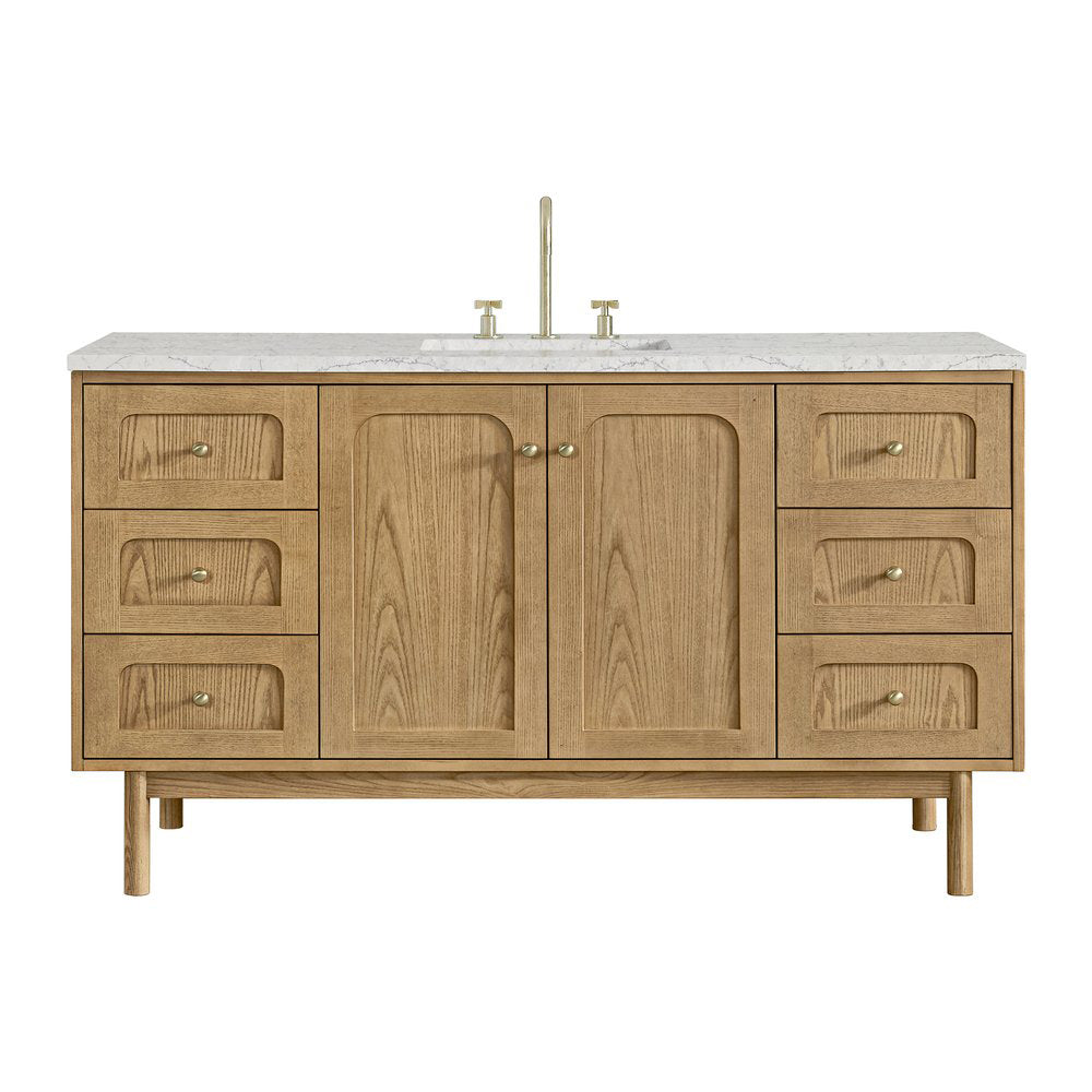 James Martin - Laurent 60" Single Vanity, Light Natural Oak, w/ 3 CM Eternal Jasmine Pearl Silestone Top w/ FreePower Wireless Charger - 545-V60S-LNO-FEJP view 1