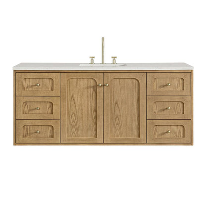 James Martin - Laurent 60" Single Vanity, Light Natural Oak, w/ 3 CM Lime Delight Quartz Top - 545-V60S-LNO-3LDL view 2